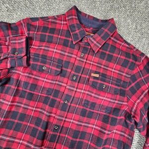 Orvis Mens Red Black Plaid Flannel Shirt Long Sleeve Button Down Large L/G
